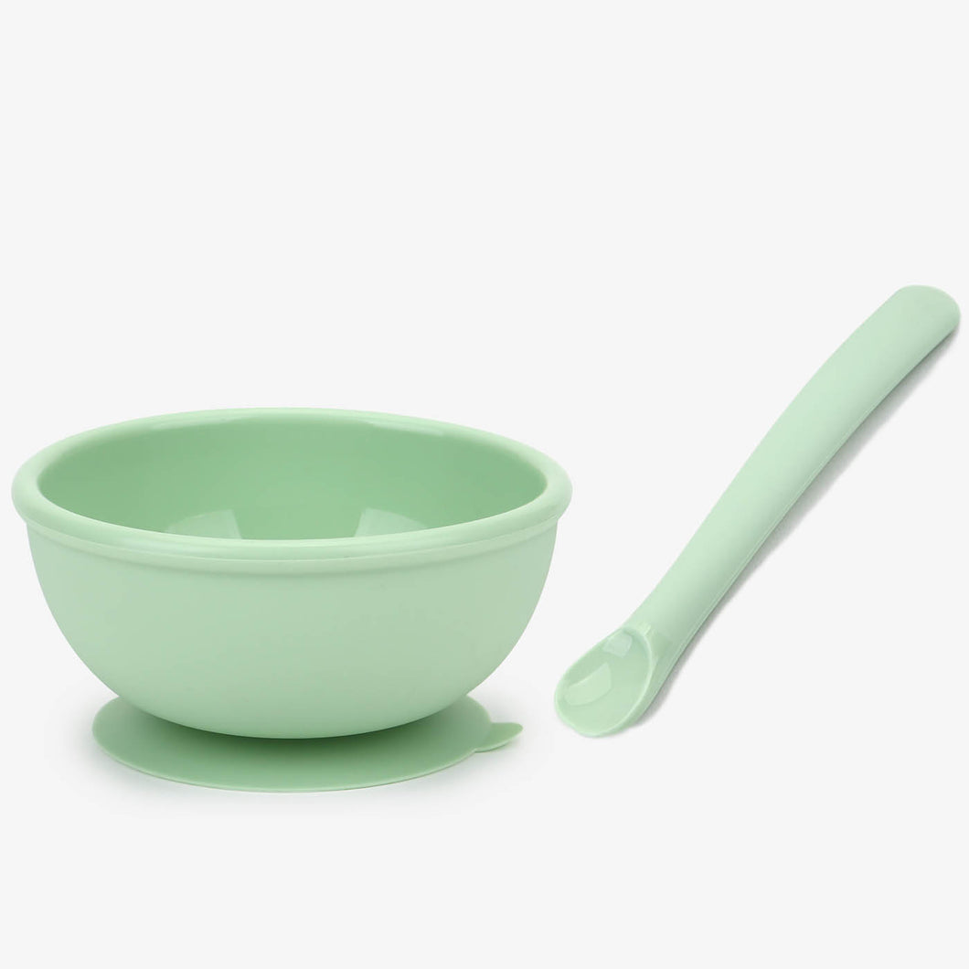 Silicone grip bowl + spoon (Mint)
