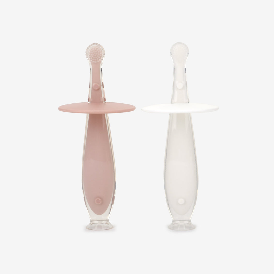 Silicone baby toothbrush (2 pc set) - Pink + White